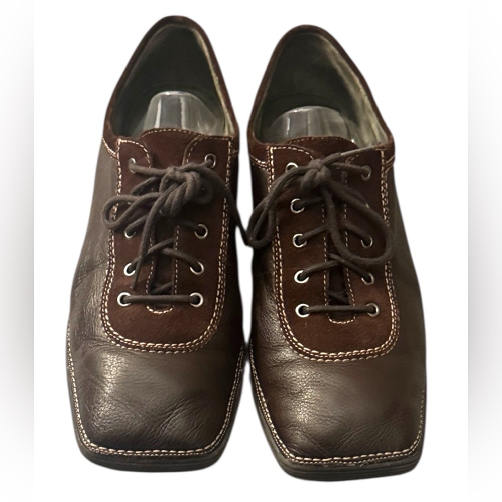 Dark Brown Leather Lace up Women's Oxford Shoes - Picture 3 of 10
